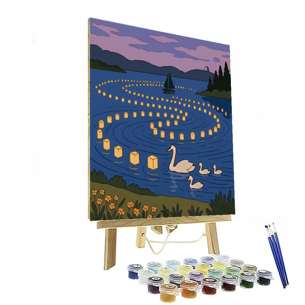 Starlit Lanterns Over The Lake Numbered painting kits