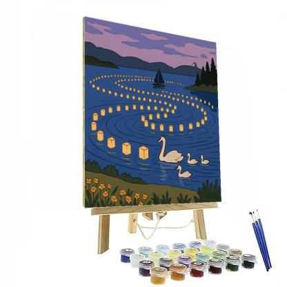 Starlit Lanterns Over The Lake Numbered painting kits