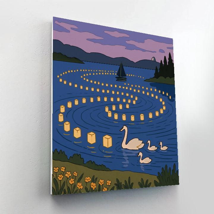 Starlit Lanterns Over The Lake Numbered painting kits