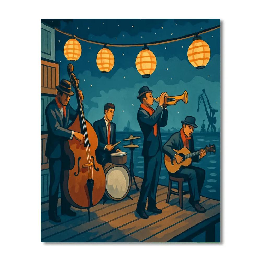 Harbor Lanterns With Jazz Echoes paint by number