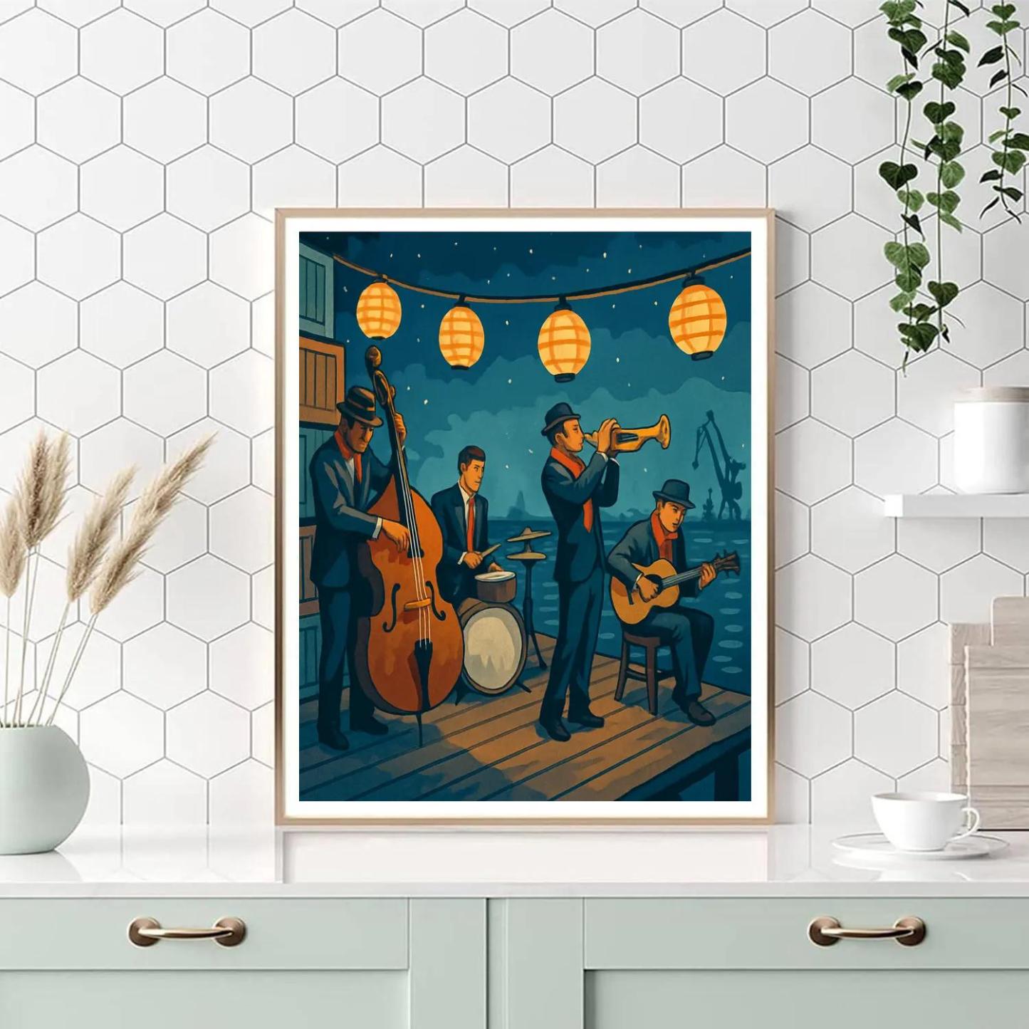 Harbor Lanterns With Jazz Echoes paint by number