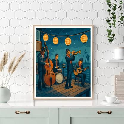 Harbor Lanterns With Jazz Echoes paint by number