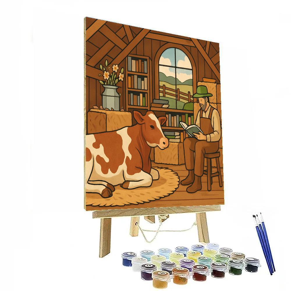 Library Loft With Cow Mural Numbered painting kits