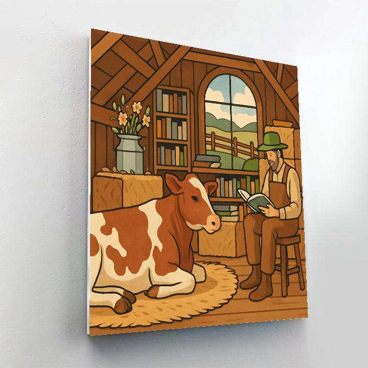Library Loft With Cow Mural Numbered painting kits