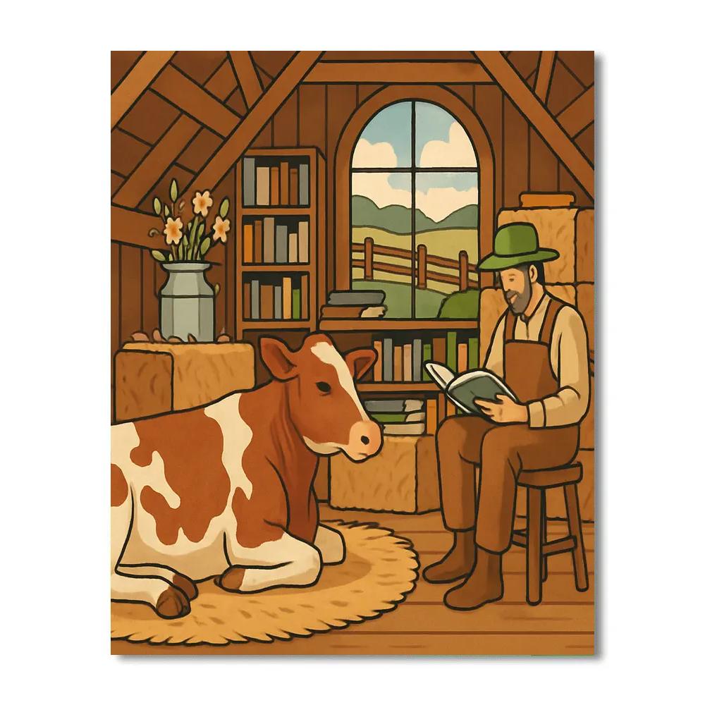 Library Loft With Cow Mural Numbered painting kits