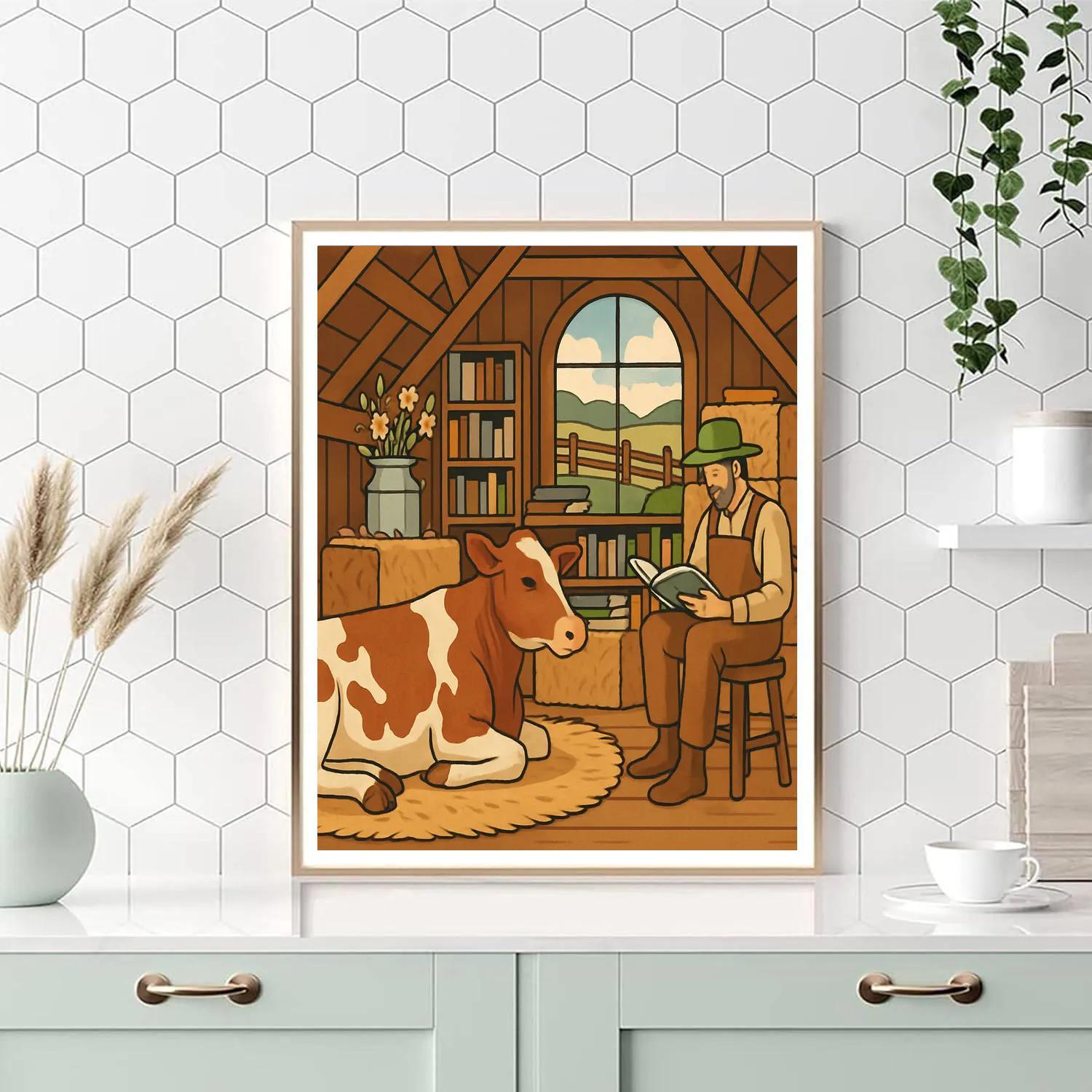 Library Loft With Cow Mural Numbered painting kits