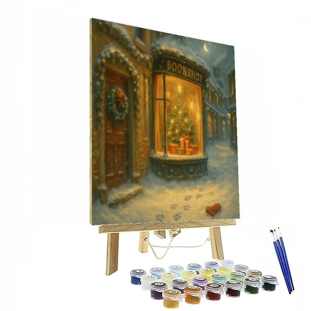 The Cozy Bookshop Window Snowglobe Street Paint by numbers art