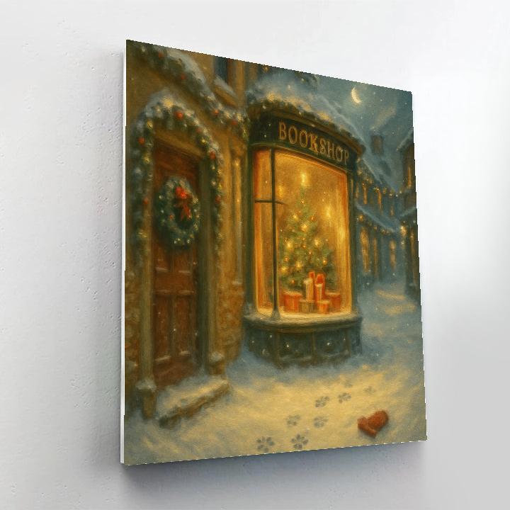 The Cozy Bookshop Window Snowglobe Street Paint by numbers art