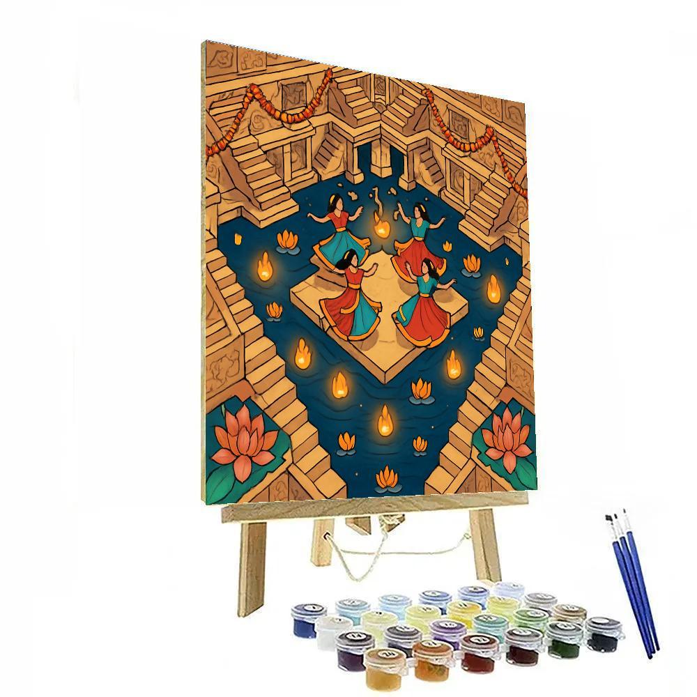 Stepwell Shadows With India Lantern Festival Paint by numbers art