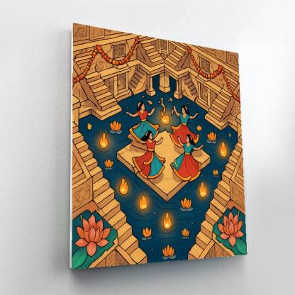 Stepwell Shadows With India Lantern Festival Paint by numbers art