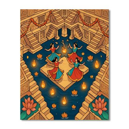 Stepwell Shadows With India Lantern Festival Paint by numbers art