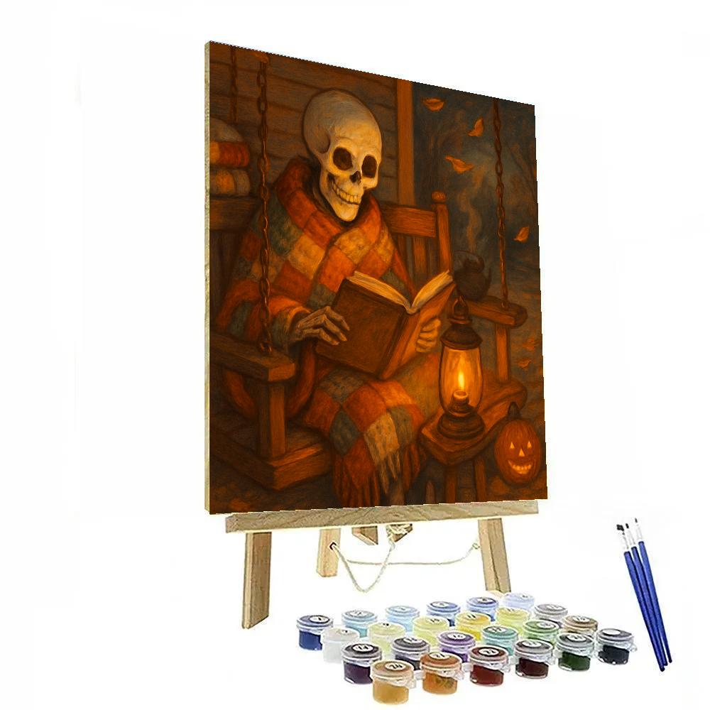 Autumn Porch Swing With A Cozy Skeleton Reader painting number kit