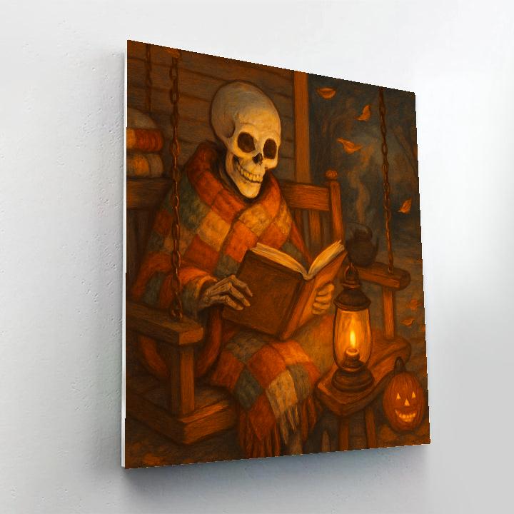 Autumn Porch Swing With A Cozy Skeleton Reader painting number kit