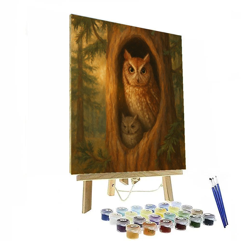 Cedar Grove Owl Family Glow Number painting