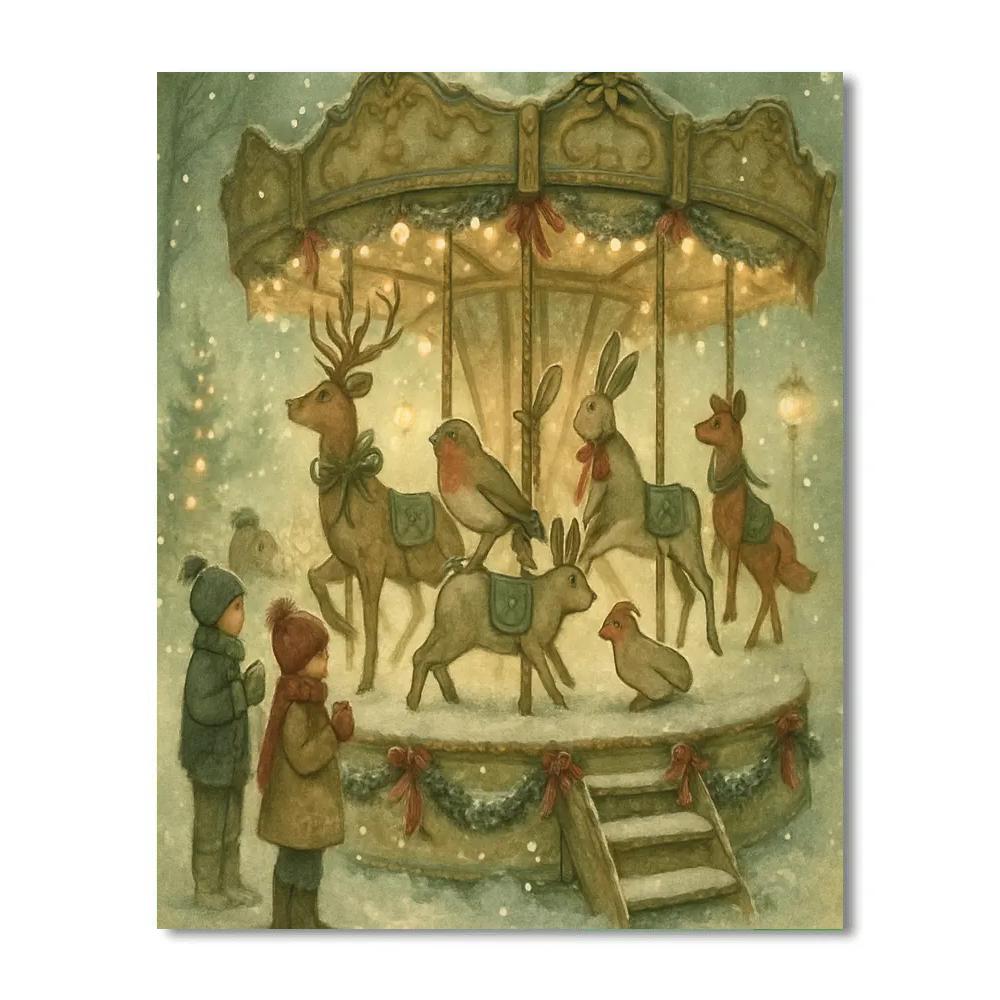 Snowy Carousel Of Woodland Ornaments paint by numbers