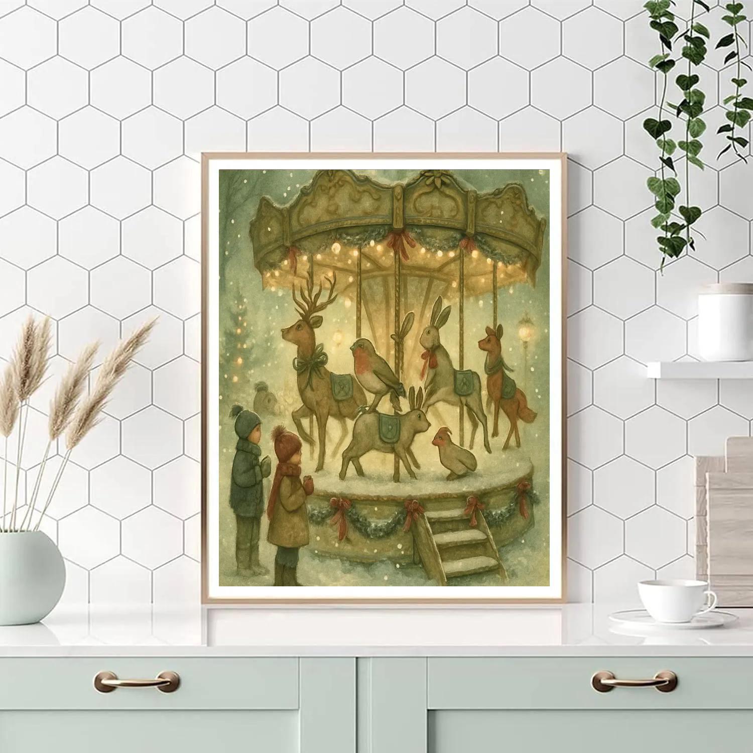 Snowy Carousel Of Woodland Ornaments paint by numbers