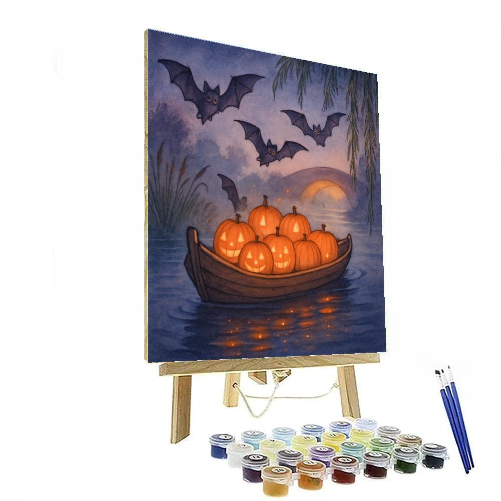 Riverboat Of Paper Lanterns And Friendly Bats paint by number