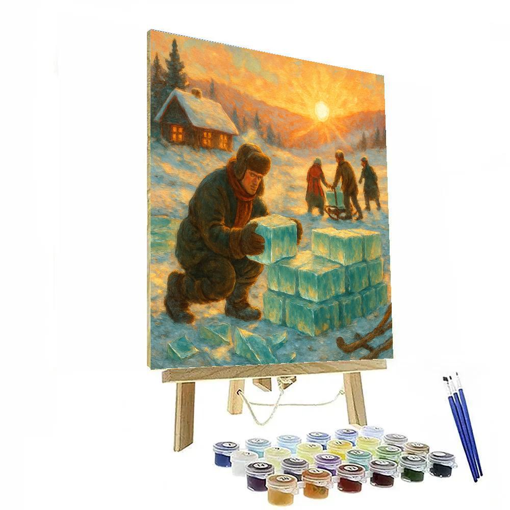 Golden Sunrise Over The Ice Harvest Pond painting number kit