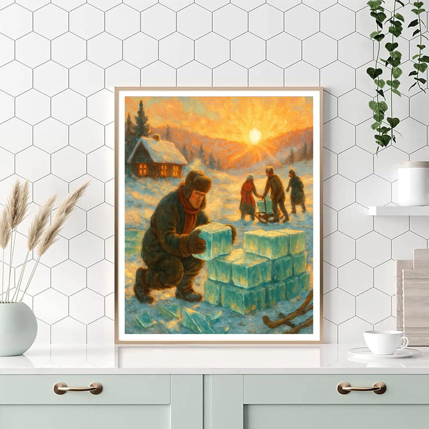 Golden Sunrise Over The Ice Harvest Pond painting number kit