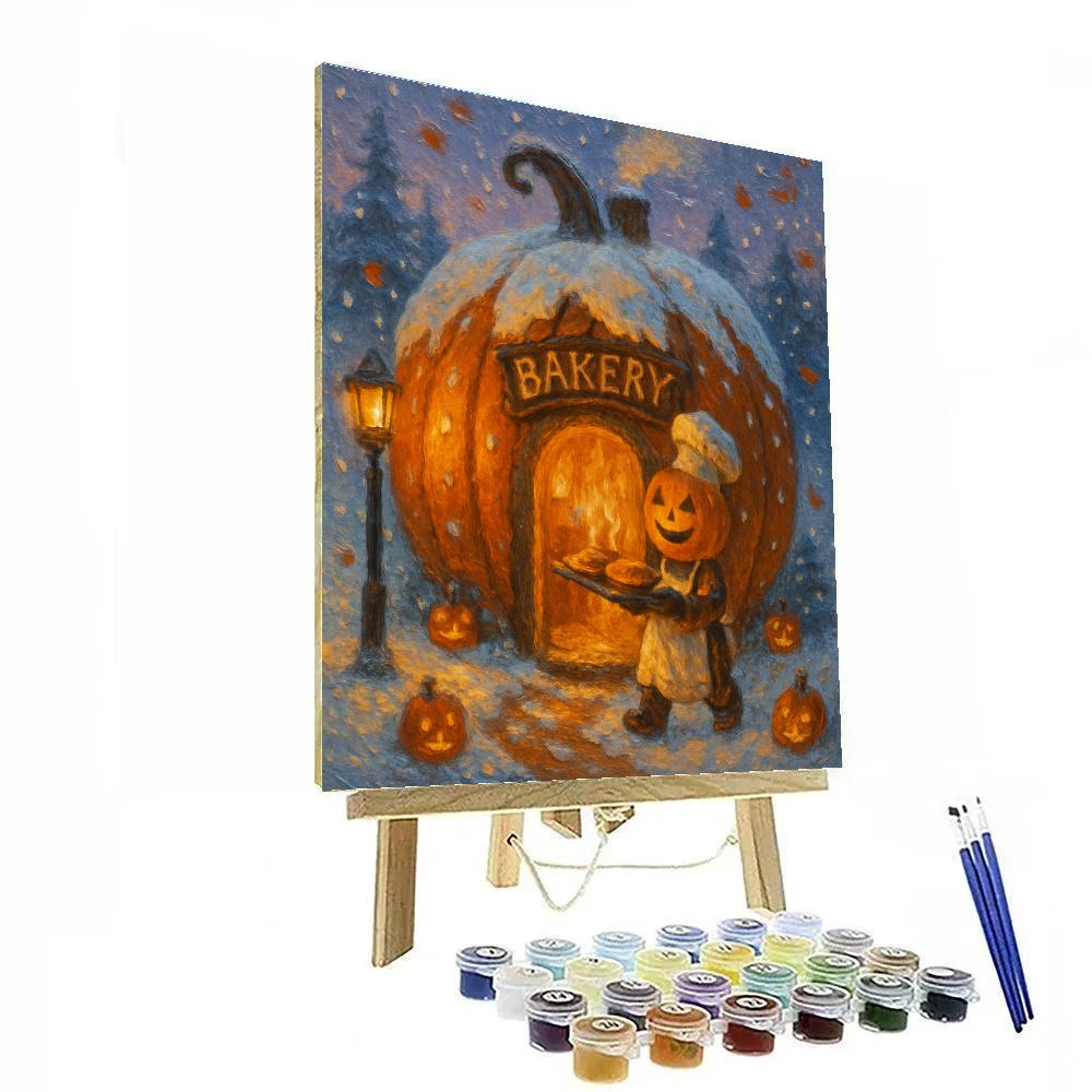 Snowy Halloween Night At The Pumpkin Bakery Paint by numbers kits