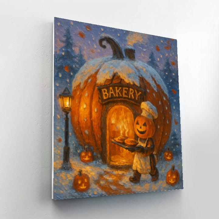 Snowy Halloween Night At The Pumpkin Bakery Paint by numbers kits