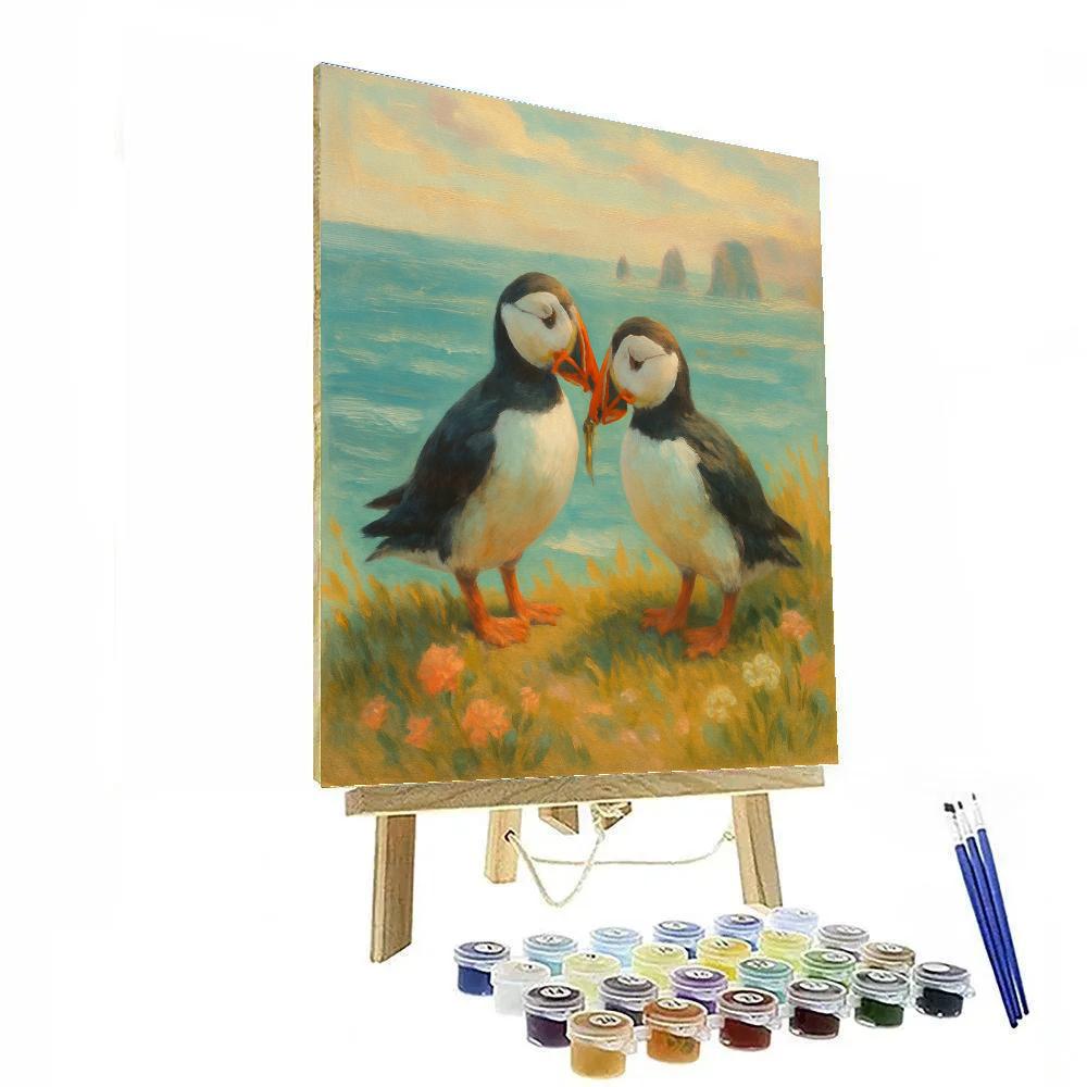 Coastal Puffins On Painted Cliff Garden paint by numbers