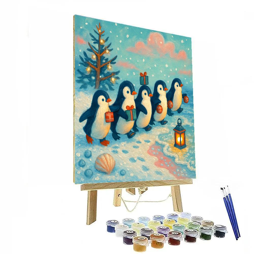 Penguin Gift Parade On The Polar Shore Paint by numbers art
