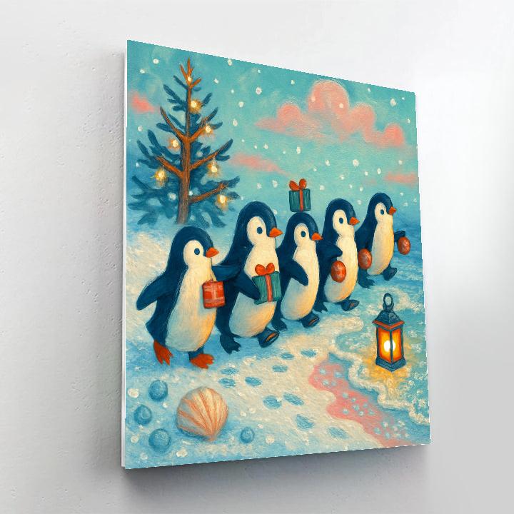 Penguin Gift Parade On The Polar Shore Paint by numbers art