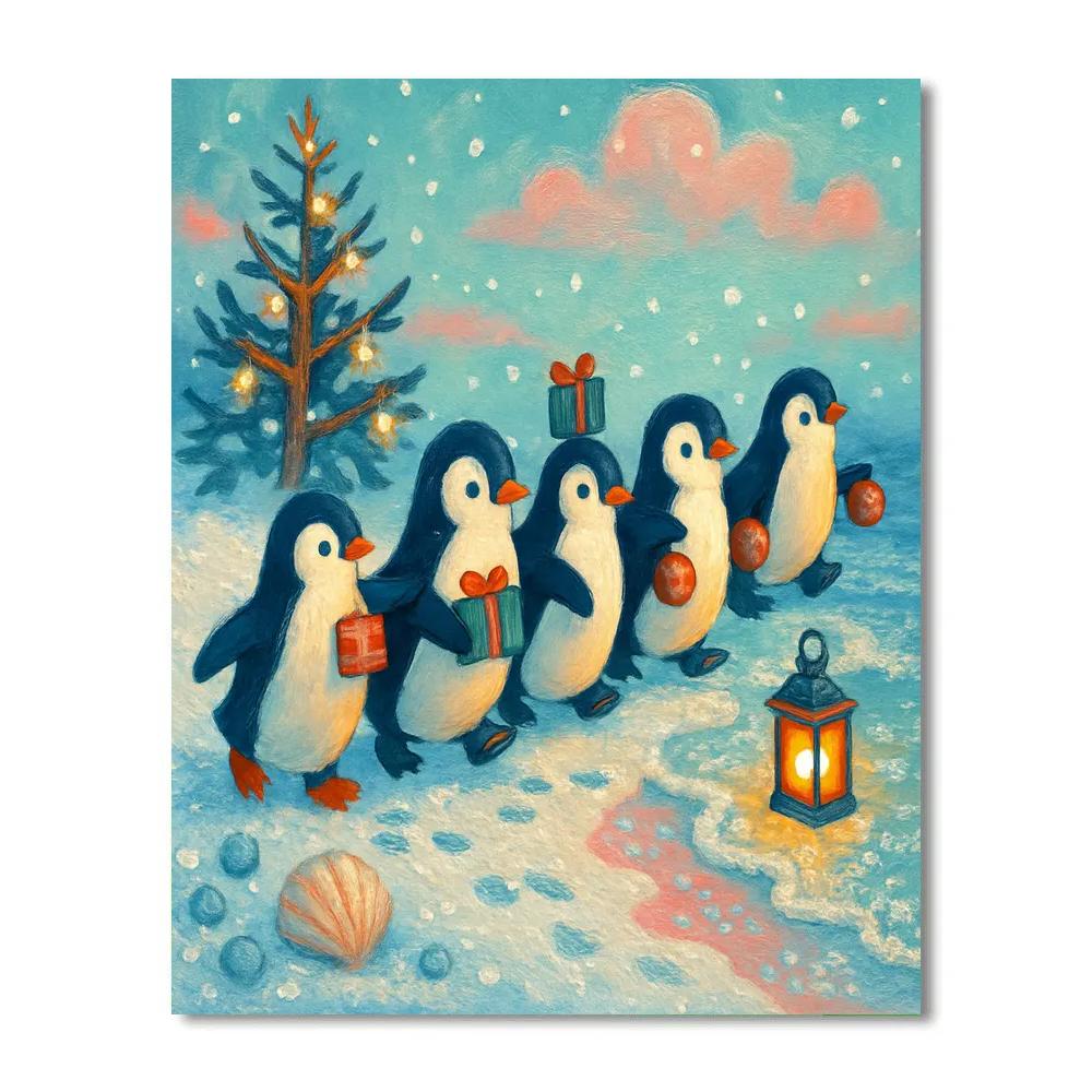 Penguin Gift Parade On The Polar Shore Paint by numbers art
