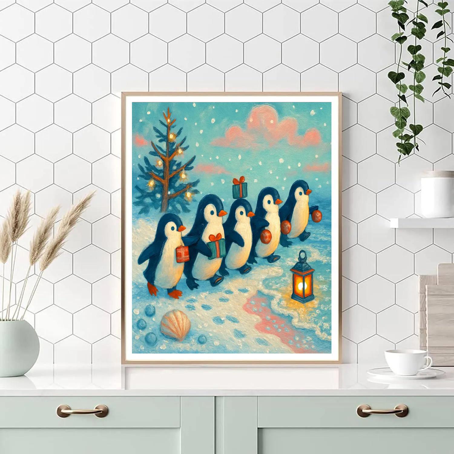 Penguin Gift Parade On The Polar Shore Paint by numbers art