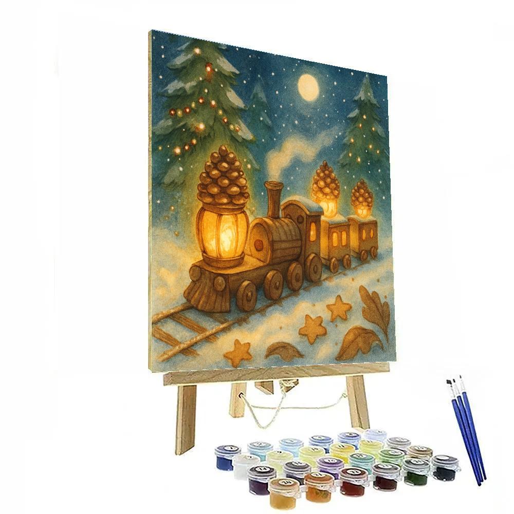 Woodland Train Of Pinecone Lanterns Painting by numbers kit