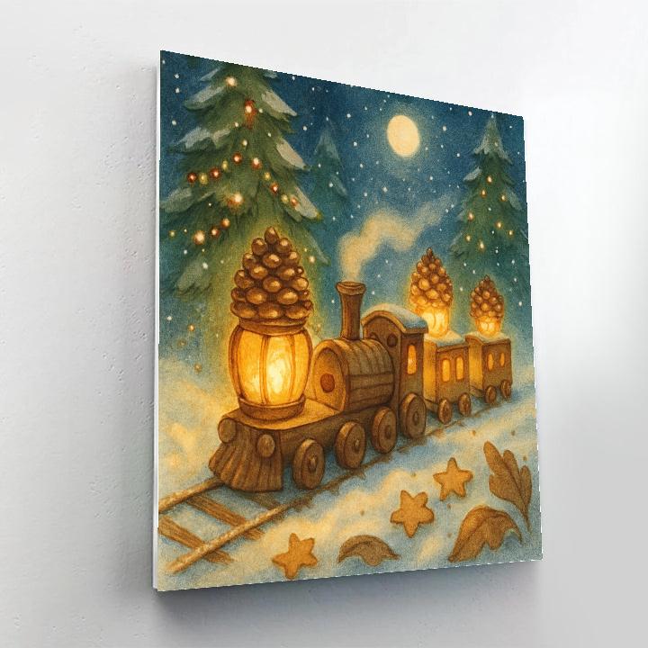 Woodland Train Of Pinecone Lanterns Painting by numbers kit