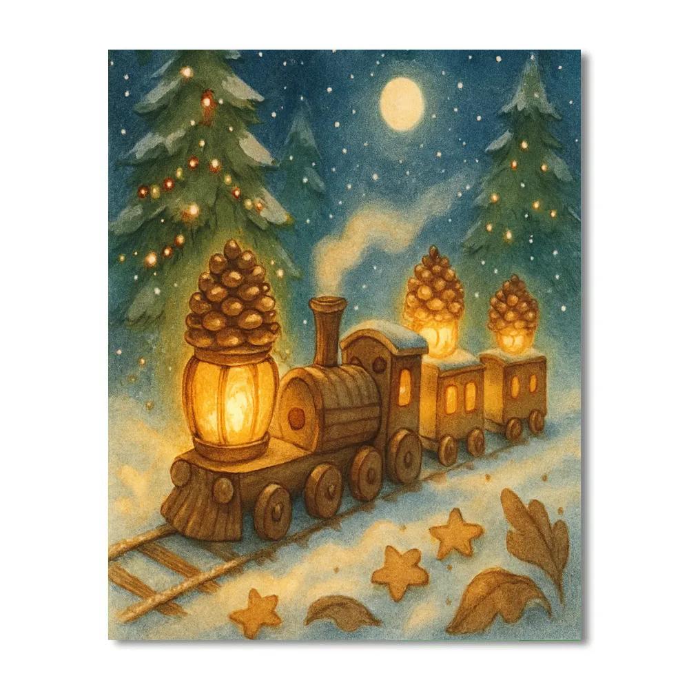 Woodland Train Of Pinecone Lanterns Painting by numbers kit