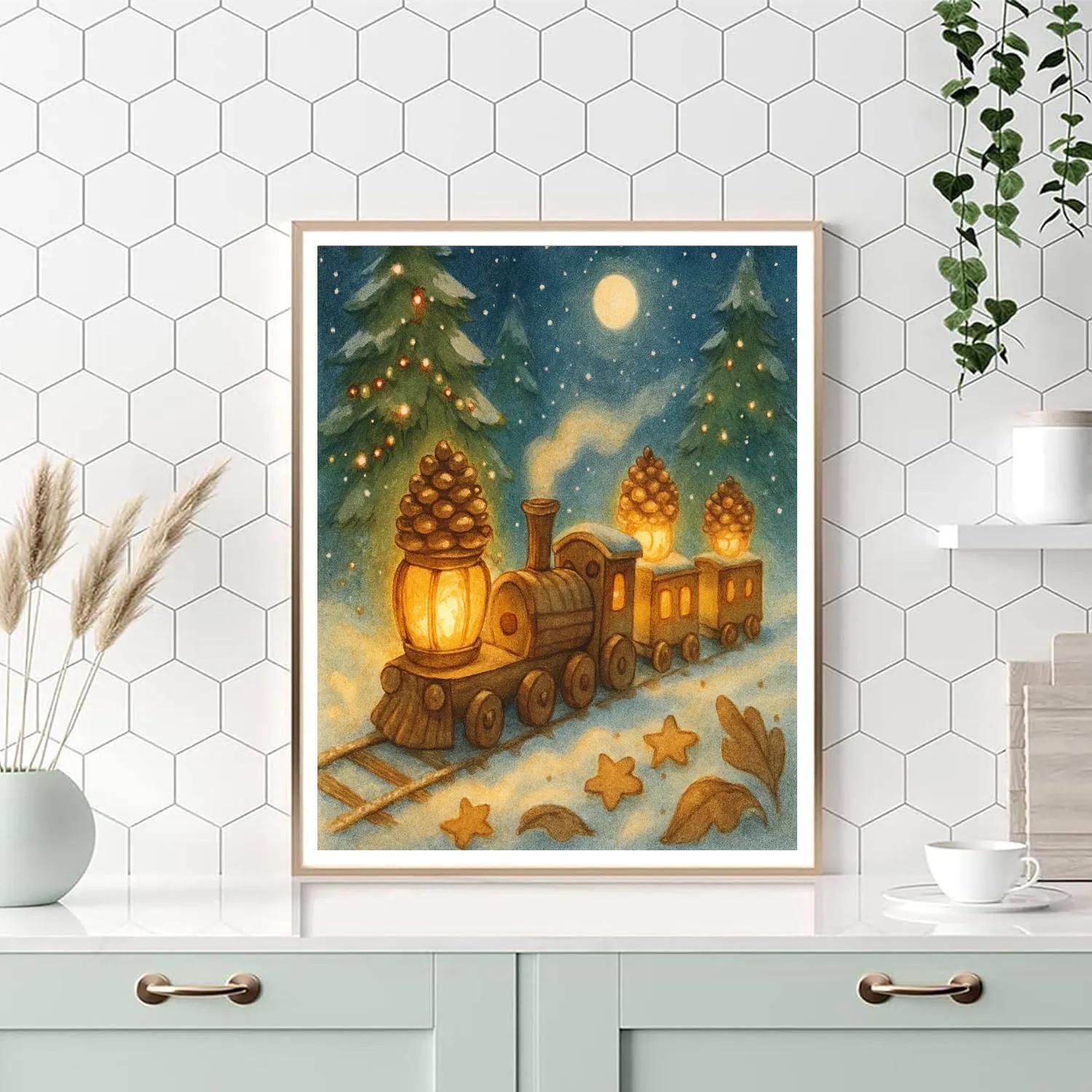 Woodland Train Of Pinecone Lanterns Painting by numbers kit