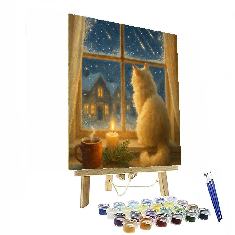 Frosted Window Cat Watching Falling Stars paint by color