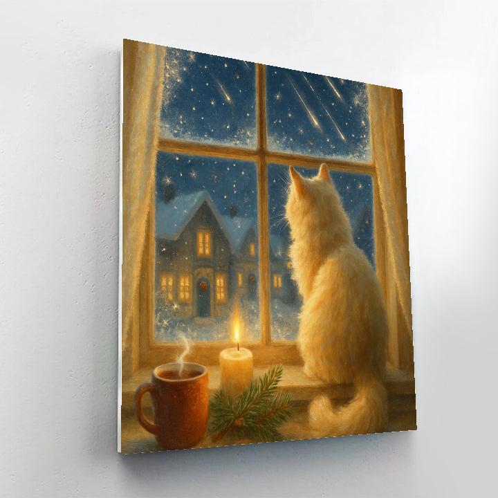 Frosted Window Cat Watching Falling Stars paint by color
