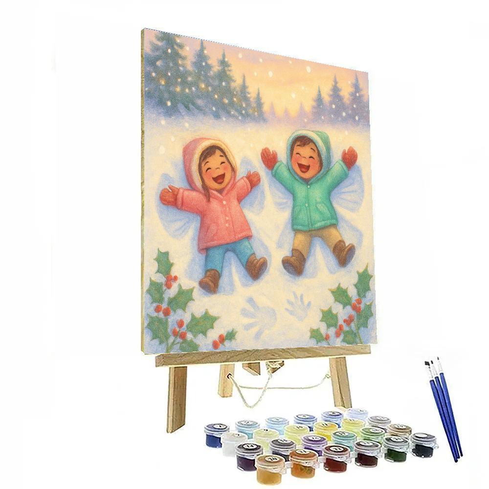 Snow Angel Makers In A Meadow Of Holly paint by number