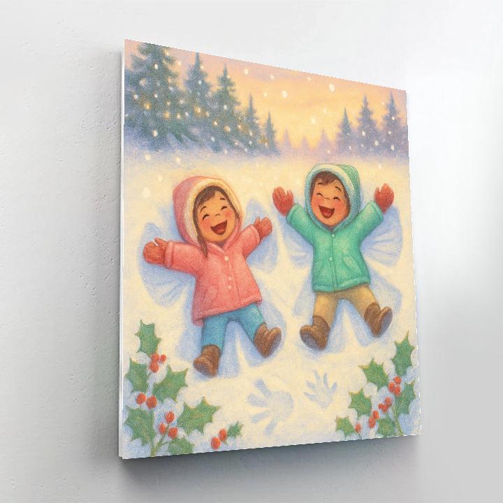 Snow Angel Makers In A Meadow Of Holly paint by number