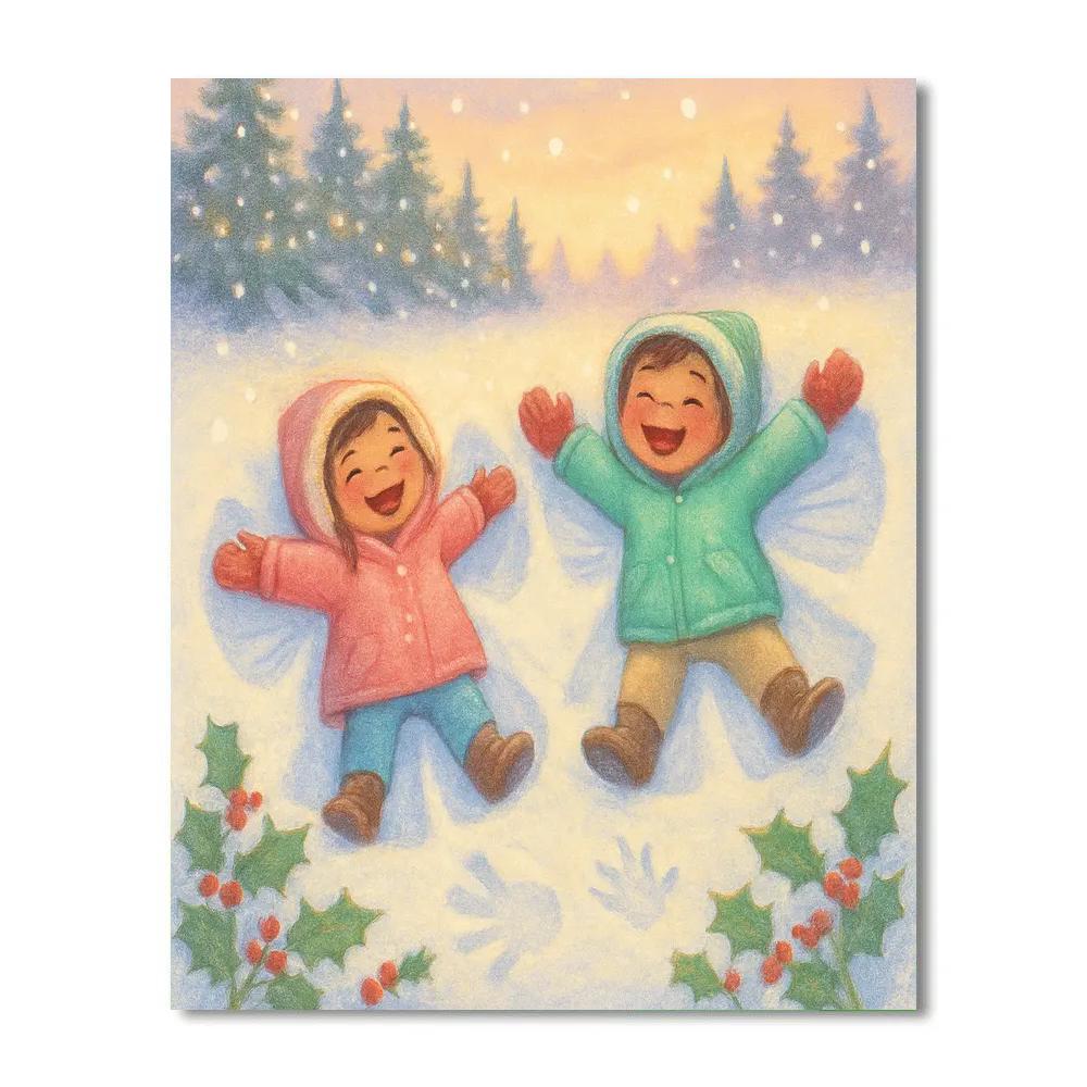 Snow Angel Makers In A Meadow Of Holly paint by number