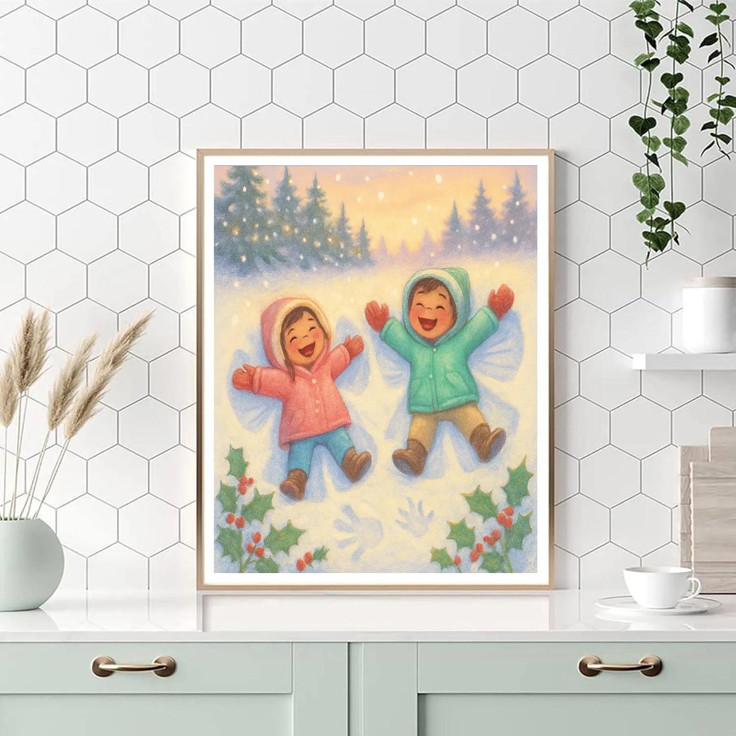 Snow Angel Makers In A Meadow Of Holly paint by number