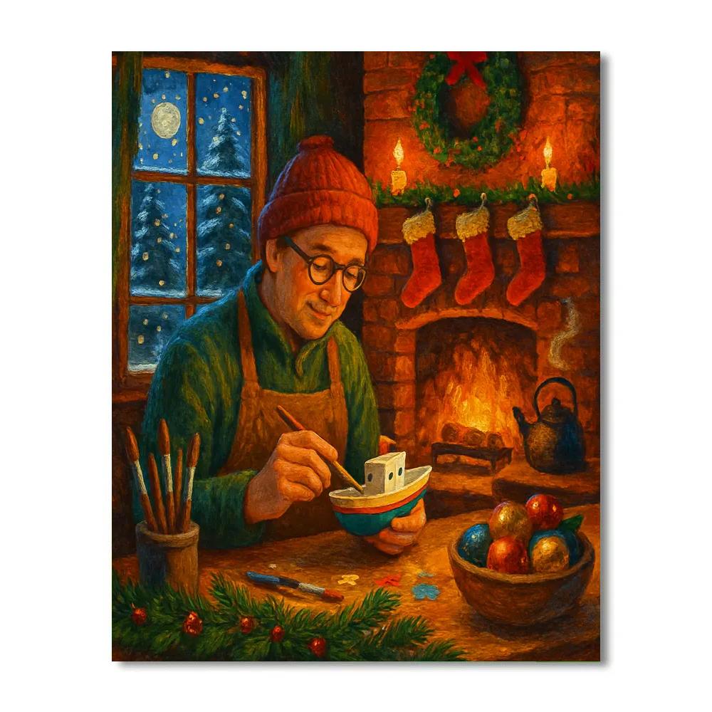 The Fireplace Workshop Of Toy Boats paint by numbersThe Fireplace Workshop of Toy Boats - DIY Painting By Numbers Kit - Image 3