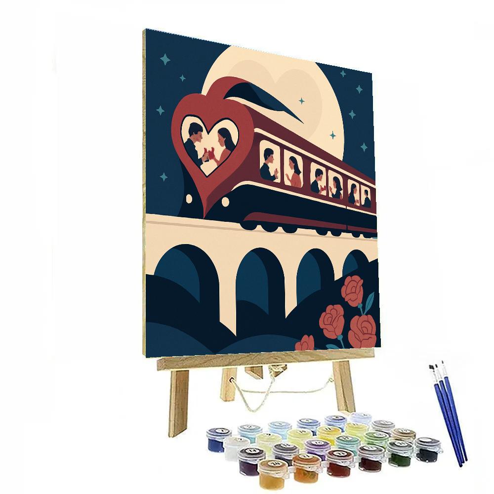 Moonlit Train Journey Valentines Day Express painting number kit