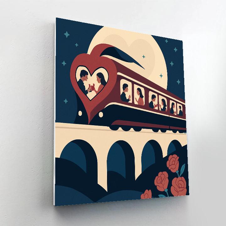 Moonlit Train Journey Valentines Day Express painting number kit