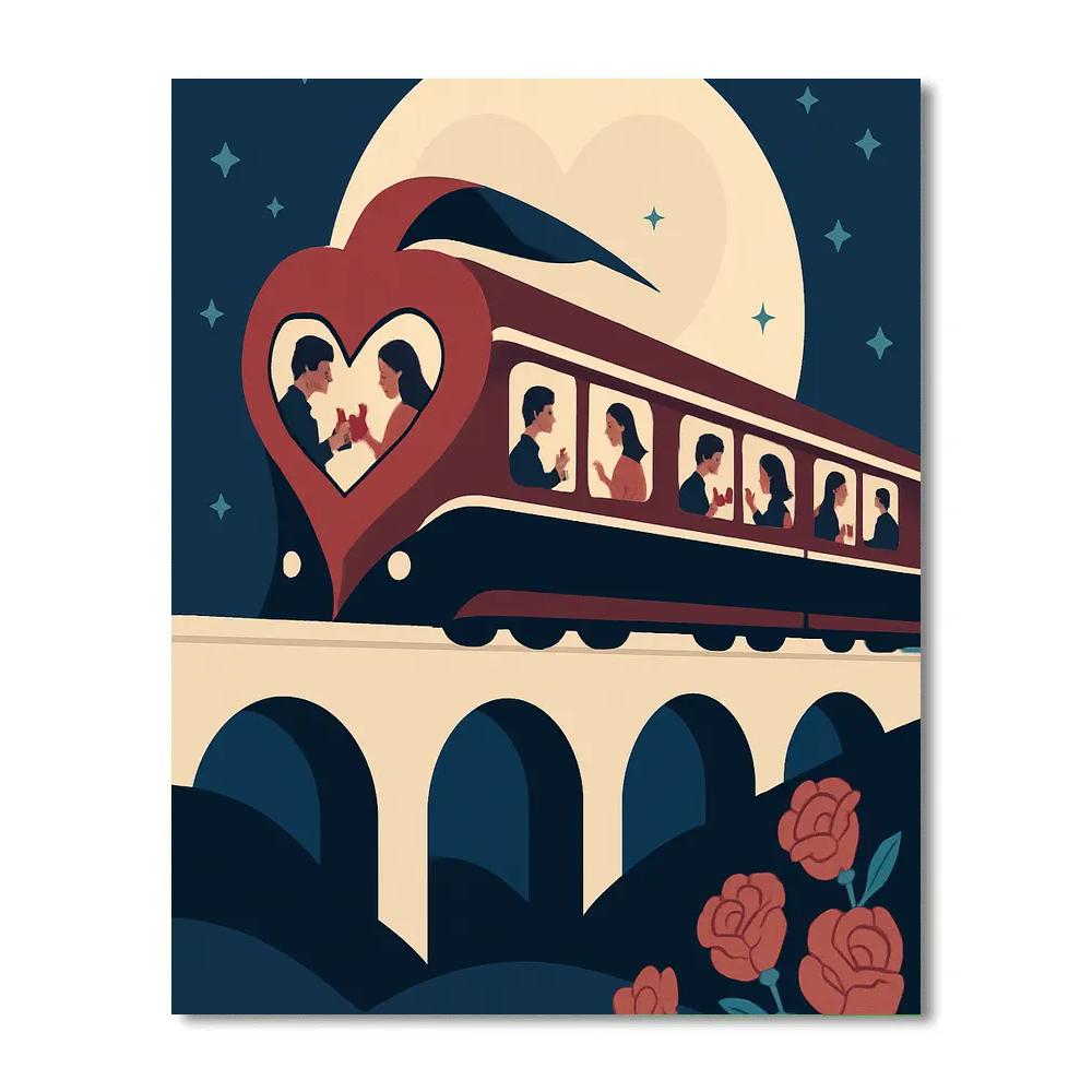 Moonlit Train Journey Valentines Day Express painting number kit