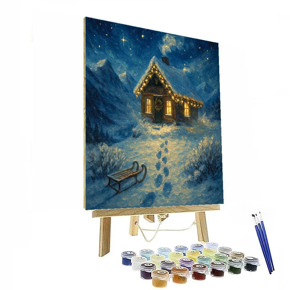 Mountain Cabin Wrapped In Starlight Garlands painting number kit