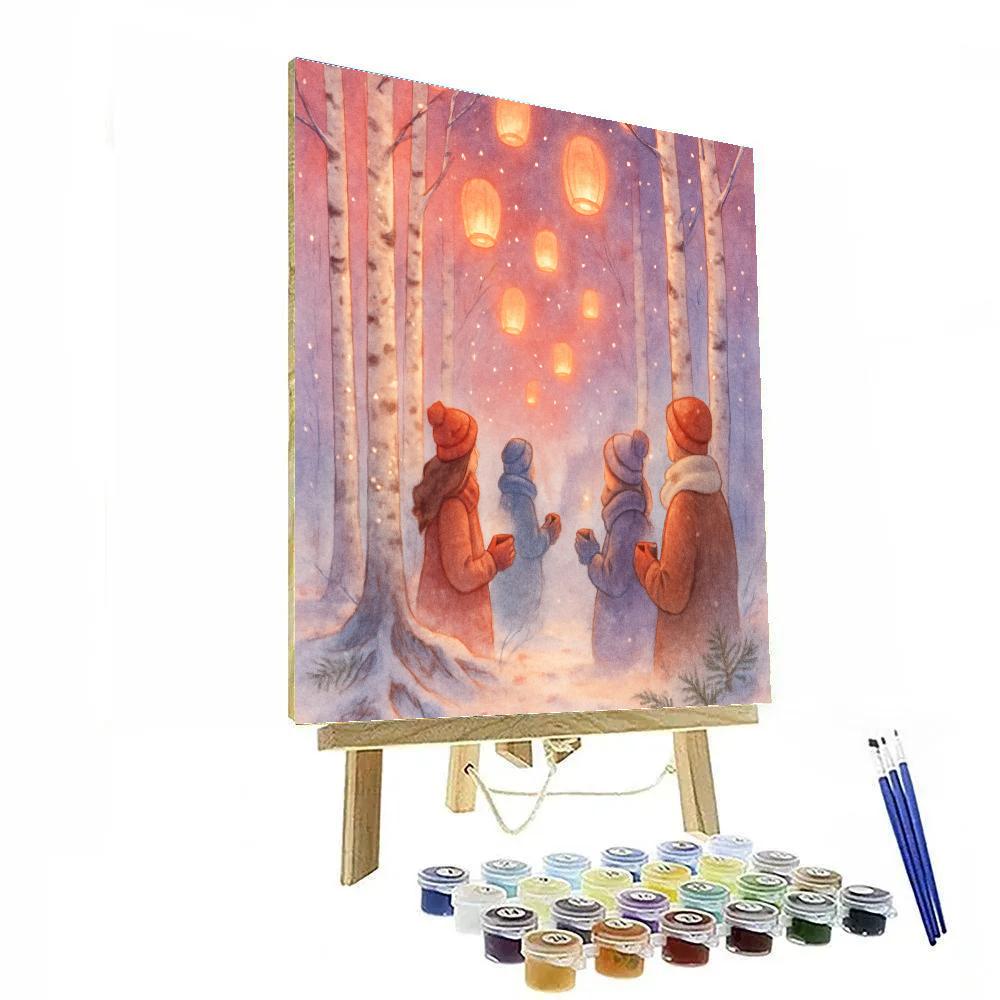 Festival Lanterns Floating Through The Birch Grove Paint by numbers kits