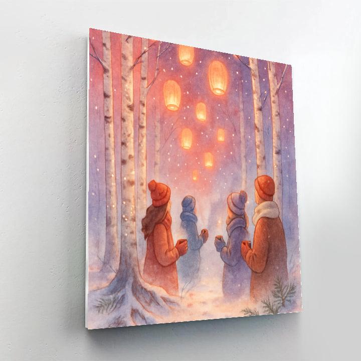 Festival Lanterns Floating Through The Birch Grove Paint by numbers kits
