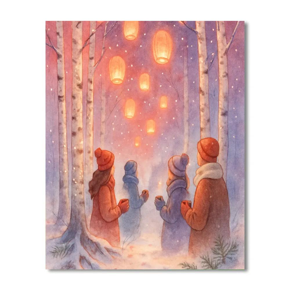 Festival Lanterns Floating Through The Birch Grove Paint by numbers kits