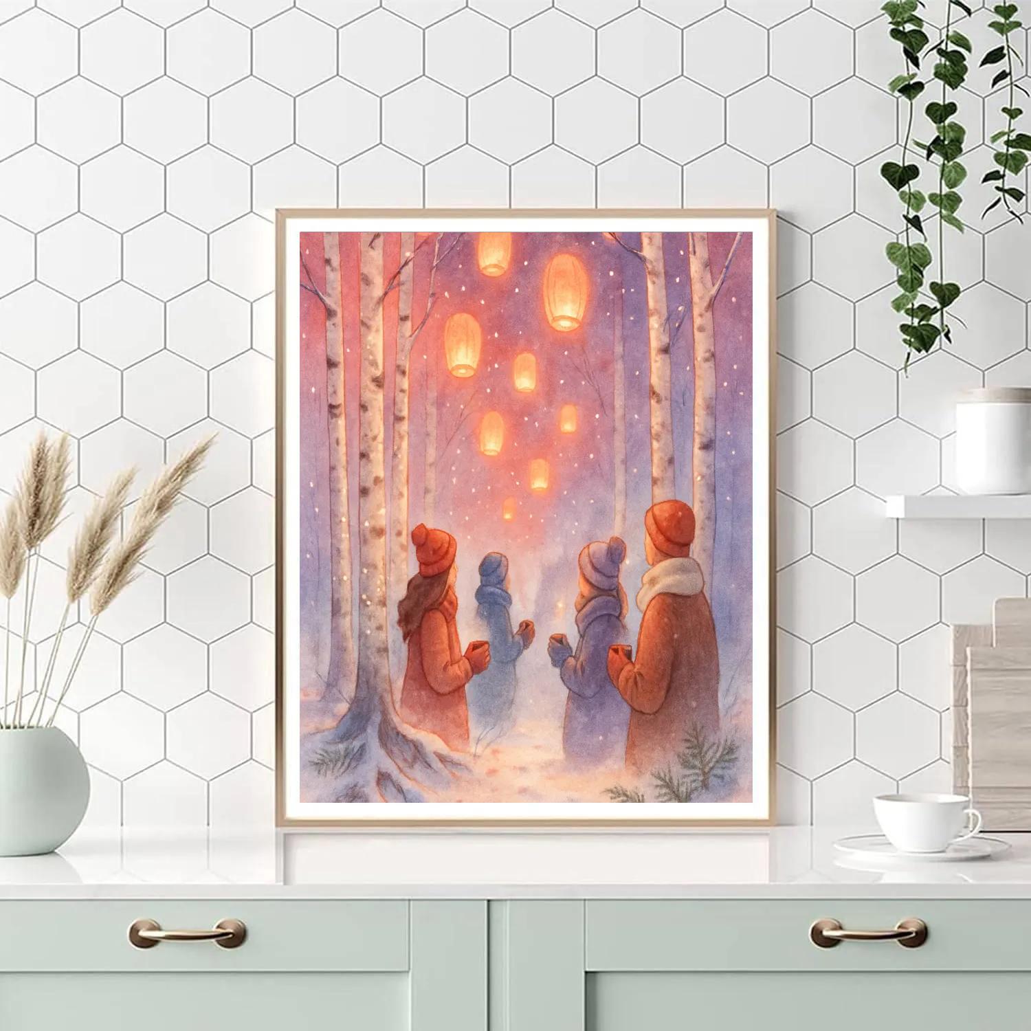 Festival Lanterns Floating Through The Birch Grove Paint by numbers kits