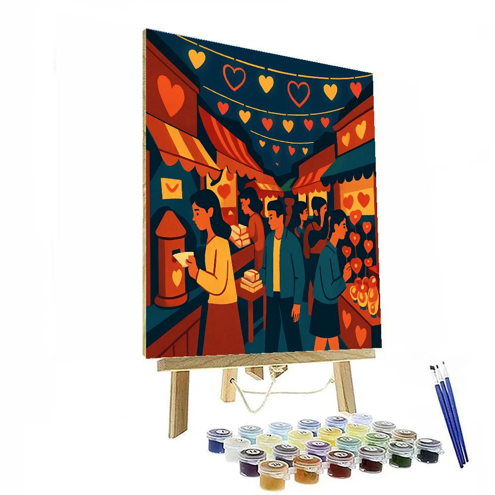 Street Market Of Secret Valentines Day Messages painting number kit